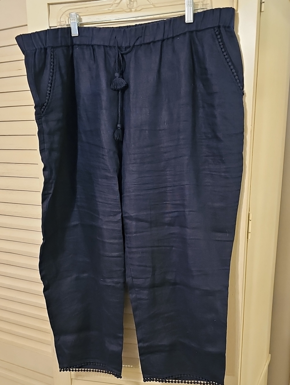 Talbots Navy Linen-Blend Drawstring Crops